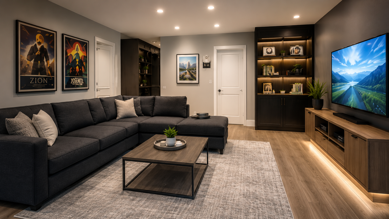 Rec Rooms, Offices & Gyms Finished basement family rec room